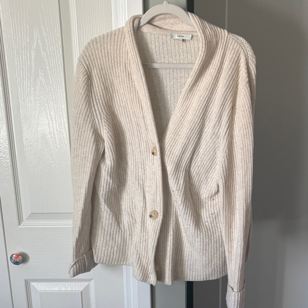 Vince Cream Ribbed Cardigan